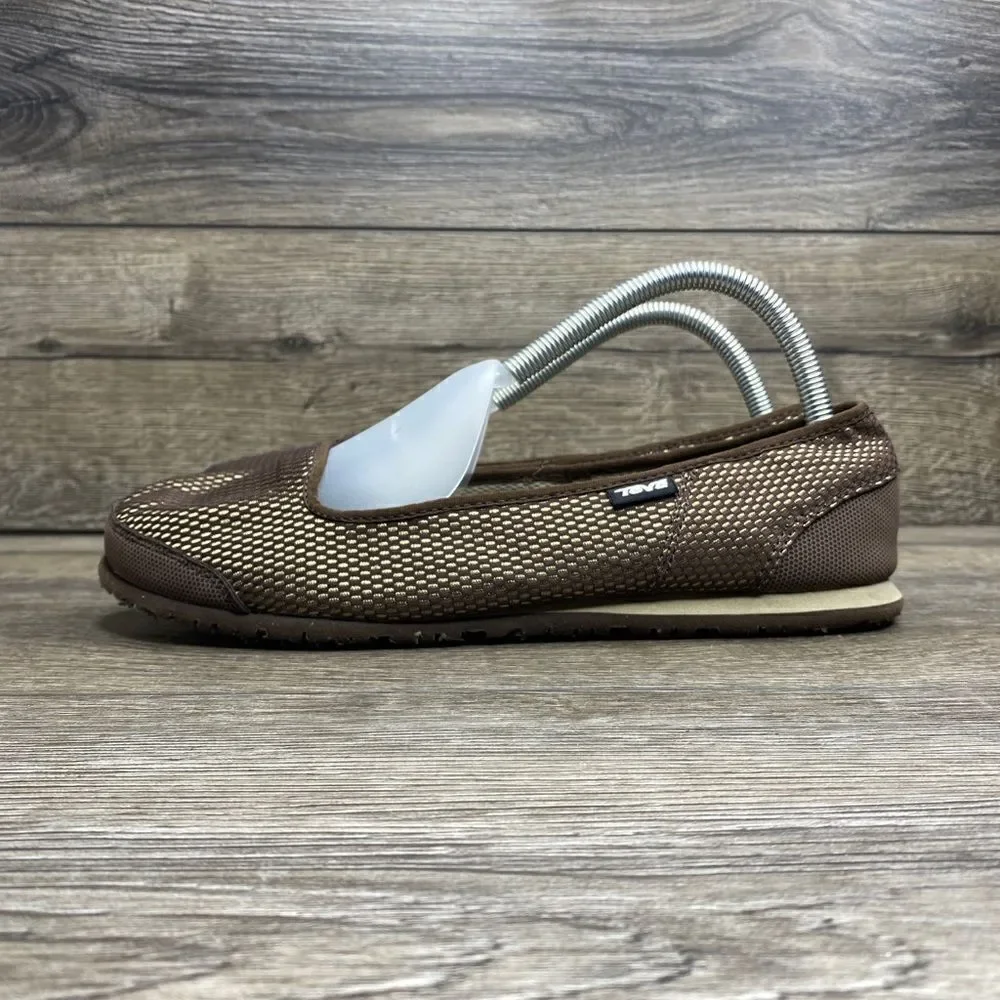 Teva Mush Brown Fabric Ballet Flats Slip On Loafers Shoes Women's Size 10